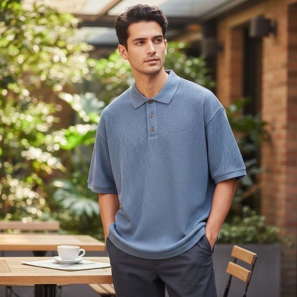 The Territory Ahead Men's 2XL Blue Short Sleeve Polo Waffled Cotton Golf Casual